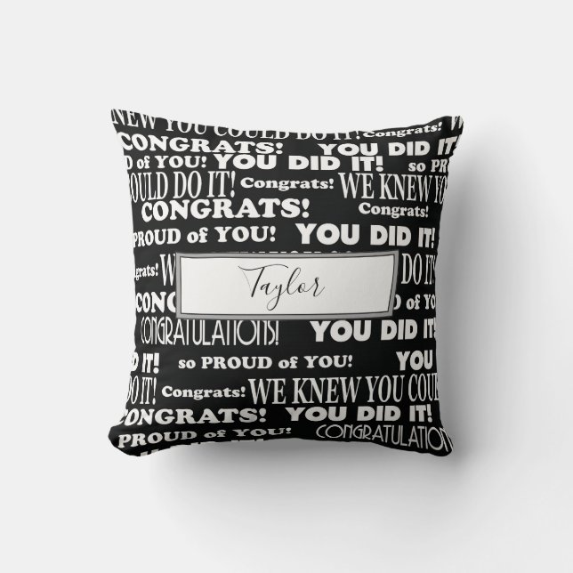 Graduation gift word collage black and white cushion (Front)