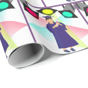 Graduation Girl Cap And Gown With Spotlights Wrapping Paper