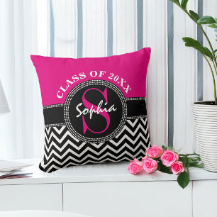 Graduation Girl Hot Pink and Black Class Year Cushion