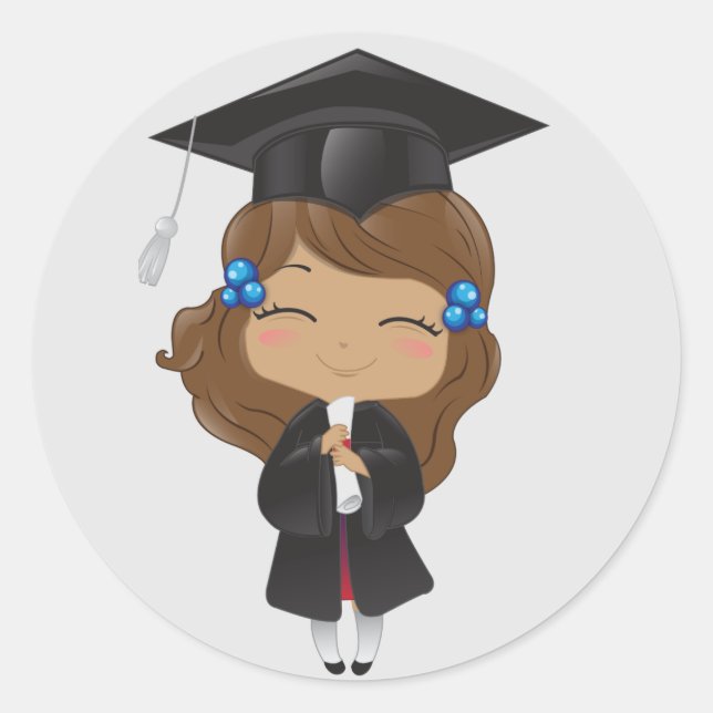 Graduation girl in black classic round sticker (Front)