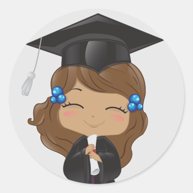 Graduation girl in black classic round sticker (Front)