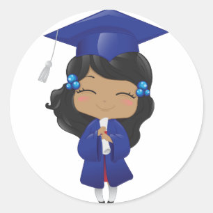 Graduation girl in blue classic round sticker