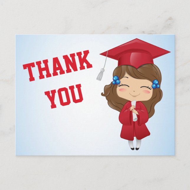 Graduation Girl in RED Announcement Postcard (Front)