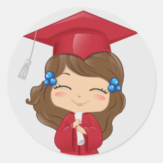 Graduation girl in red classic round sticker