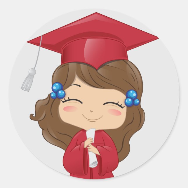 Graduation girl in red classic round sticker (Front)