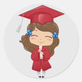 Graduation girl in red classic round sticker