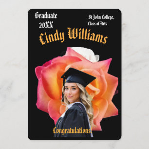 Graduation girl photo name rose party invitation