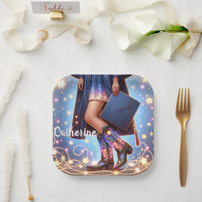 Graduation Girl With Cowboy Boots Custom  Paper Plate (Wedding)