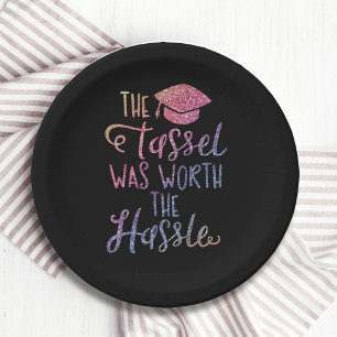 Graduation Girly Chic Stylish Rainbow Glitter Paper Plate