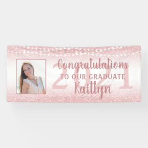 Graduation Girly Rose Gold Glitter Lights Photo Banner