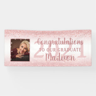 Graduation Girly Rose Gold Glitter Sparkle Photo Banner
