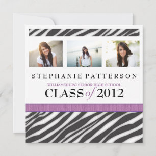 Graduation Glamour Girl Zebra Print with Purple Invitation