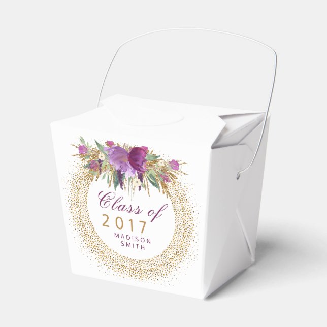 Graduation Glitter Watercolor Flower Gold Confetti Favour Box (Front Side)