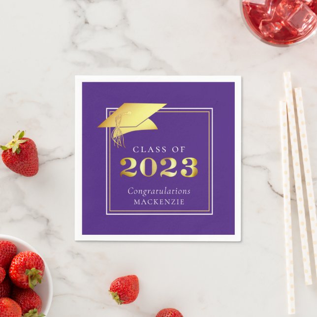 Graduation Gold 2023 Purple or Custom Colour Napkin (Insitu)