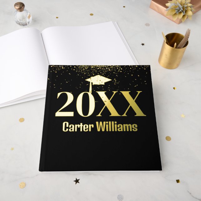 Graduation Gold and Black Guest Book (Front Open)