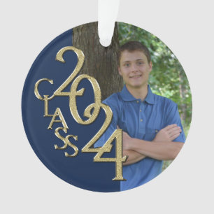 Graduation Gold and Blue 2024 Photo Ornament