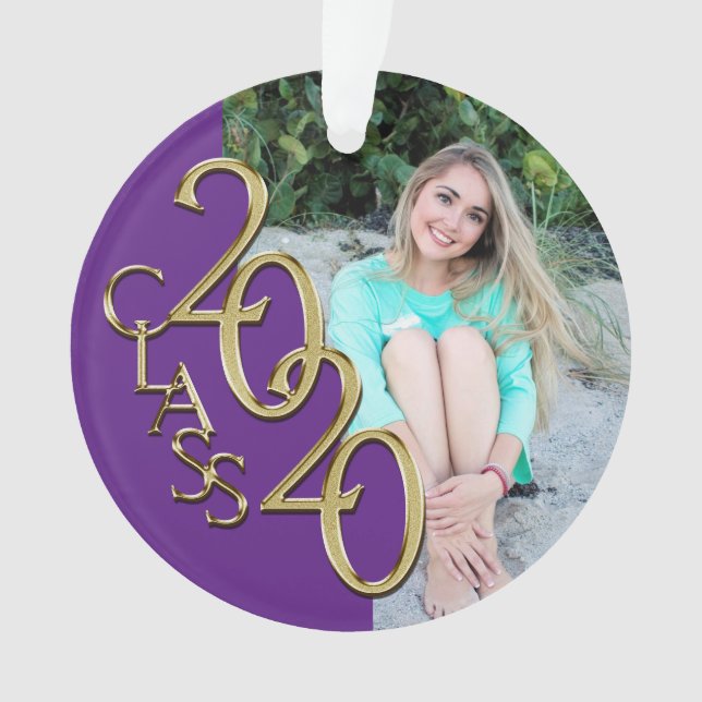 Graduation Gold and Purple 2020 Photo Ornament (Front)