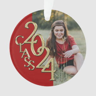 Graduation Gold and Red 2024 Photo Ornament