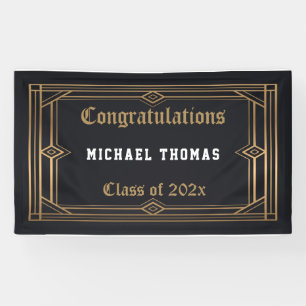 Graduation Gold Art Deco Frame on Black Banner