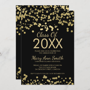 Graduation Gold & Black Foil Confetti Glitter Invitation