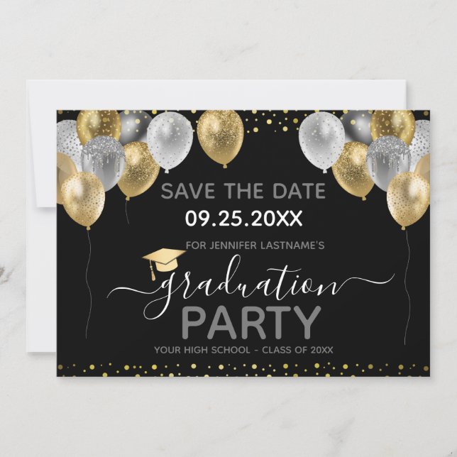 Graduation Gold Black Save the Date Invitation (Front)