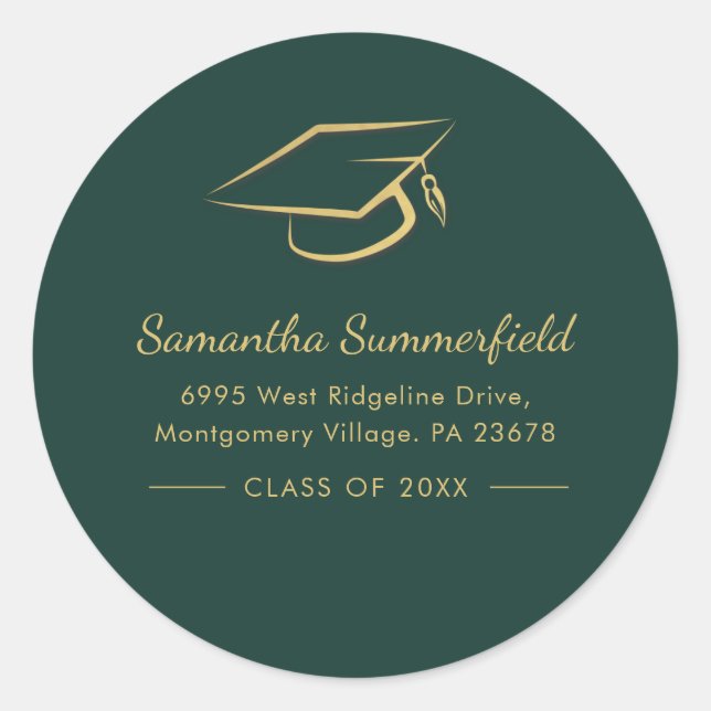 Graduation Gold Cap Graduate Return Address Classic Round Sticker (Front)