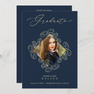 Graduation Gold Diamond Flourish Photo Invitation. Invitation