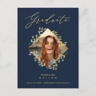 Graduation Gold Diamond Wildflower Navy Photo Postcard