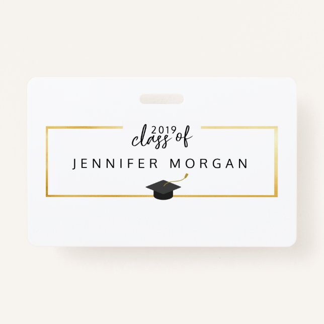 Graduation Gold Faux Foil Elegant  ID Badge (Front)