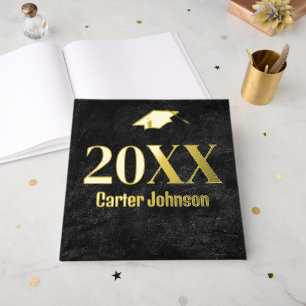 Graduation Gold Foil On Black Leather Guest Book