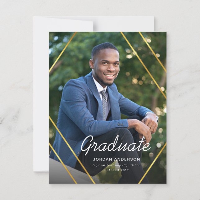Graduation Gold Geometric Frame Photo Announcement (Front)