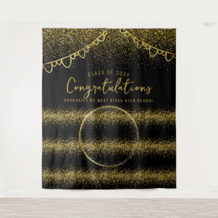 Graduation Gold Glitter Celebration Photo Backdrop Tapestry