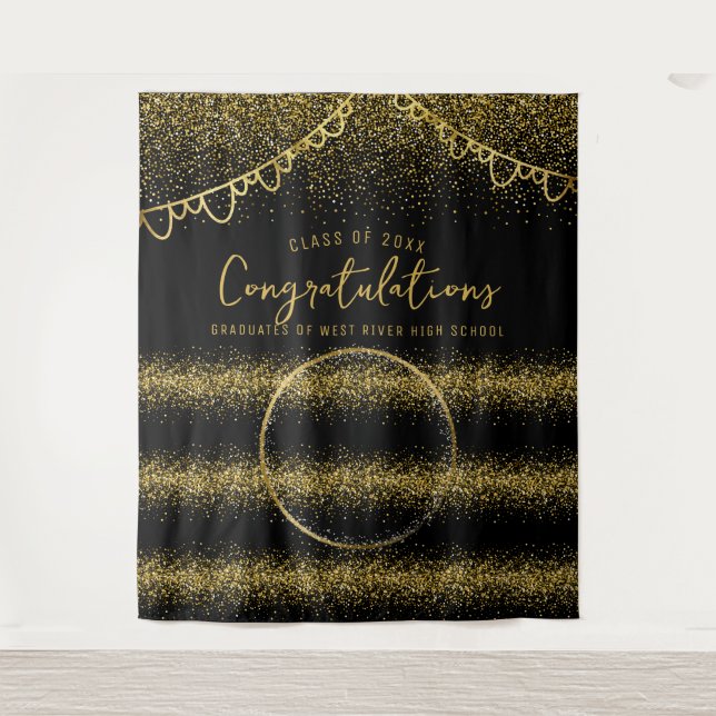 Graduation Gold Glitter Celebration Photo Backdrop Tapestry (Front)