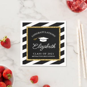 Graduation Gold Glitter Script Graduation Party Napkin