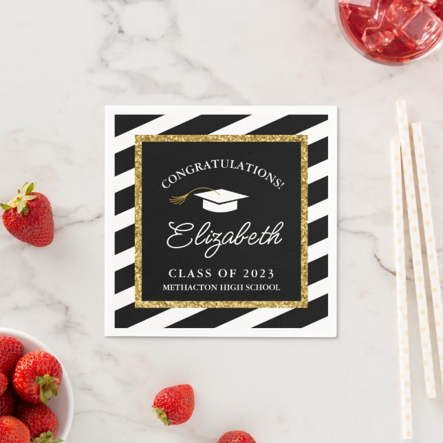 Graduation Gold Glitter Script Graduation Party Napkin (Insitu)