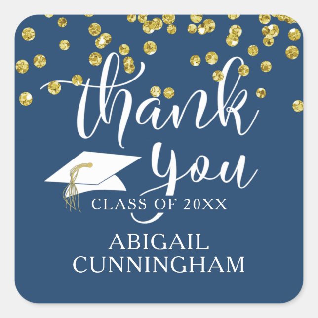 Graduation Gold Glitter Script THANK YOU Square St Square Sticker (Front)