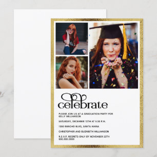 Graduation Gold Graduate Photo Invitation