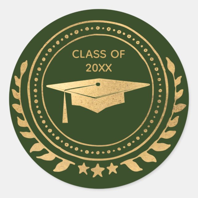 Graduation Gold Green Elegant Class of Classic  Classic Round Sticker (Front)