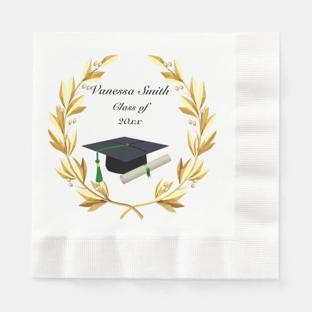 Graduation, Gold Laurel, Cap & Diploma Napkin (Front)