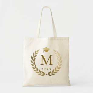 Graduation Gold Laurel Wreath Monogram Initial Tote Bag