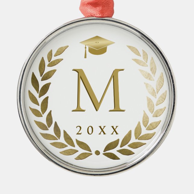 Graduation Gold Laurel Wreath Monogrammed Initial Metal Tree Decoration (Front)