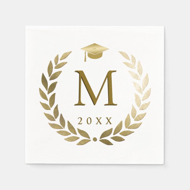 Graduation Gold Laurel Wreath Monogrammed Initial Napkin (Front)