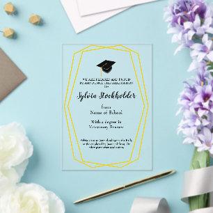 Graduation Gold lines and Grad cap Acrylic Invitations