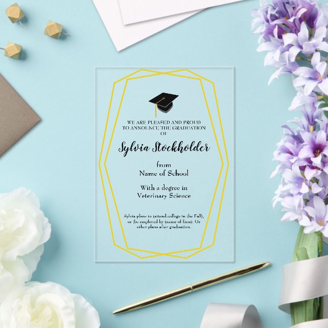 Graduation Gold lines - Cap Acrylic Announcement (Insitu (Wedding))