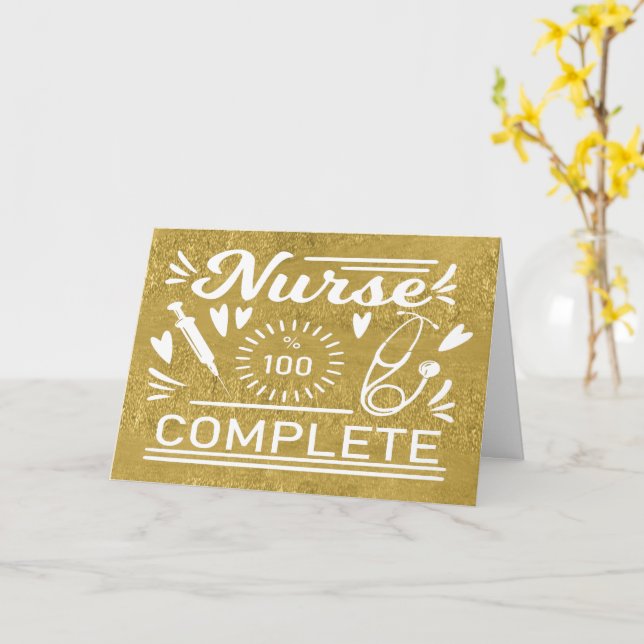 Graduation  Gold Modern Pink Grad Nurse Card (Yellow Flower)