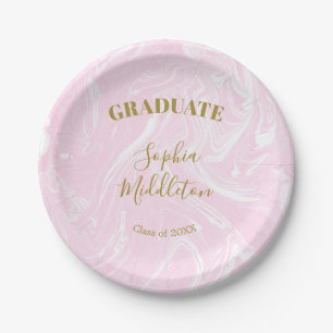 Graduation Gold Pink Modern Personal  Paper Plate