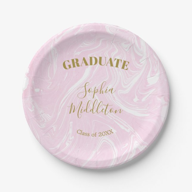 Graduation Gold Pink Modern Personal  Paper Plate (Front)
