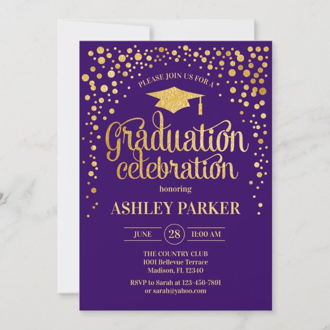Graduation - Gold Purple Invitation (Front)