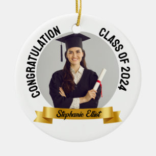 Graduation Gold Ribbon Class Of School Year Photo Ceramic Tree Decoration