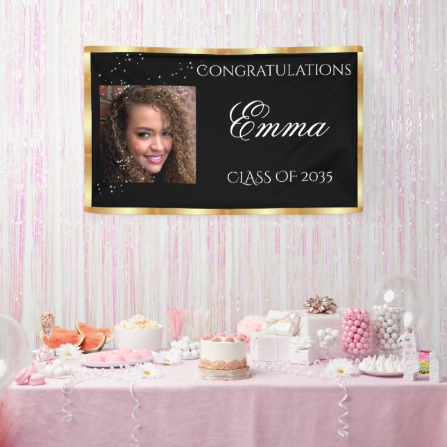Graduation Gold Satin Personal Photo Banner (Party)